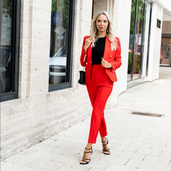 Double breasted jacket & pants Red suit w/buttons - Picture 4 of 14